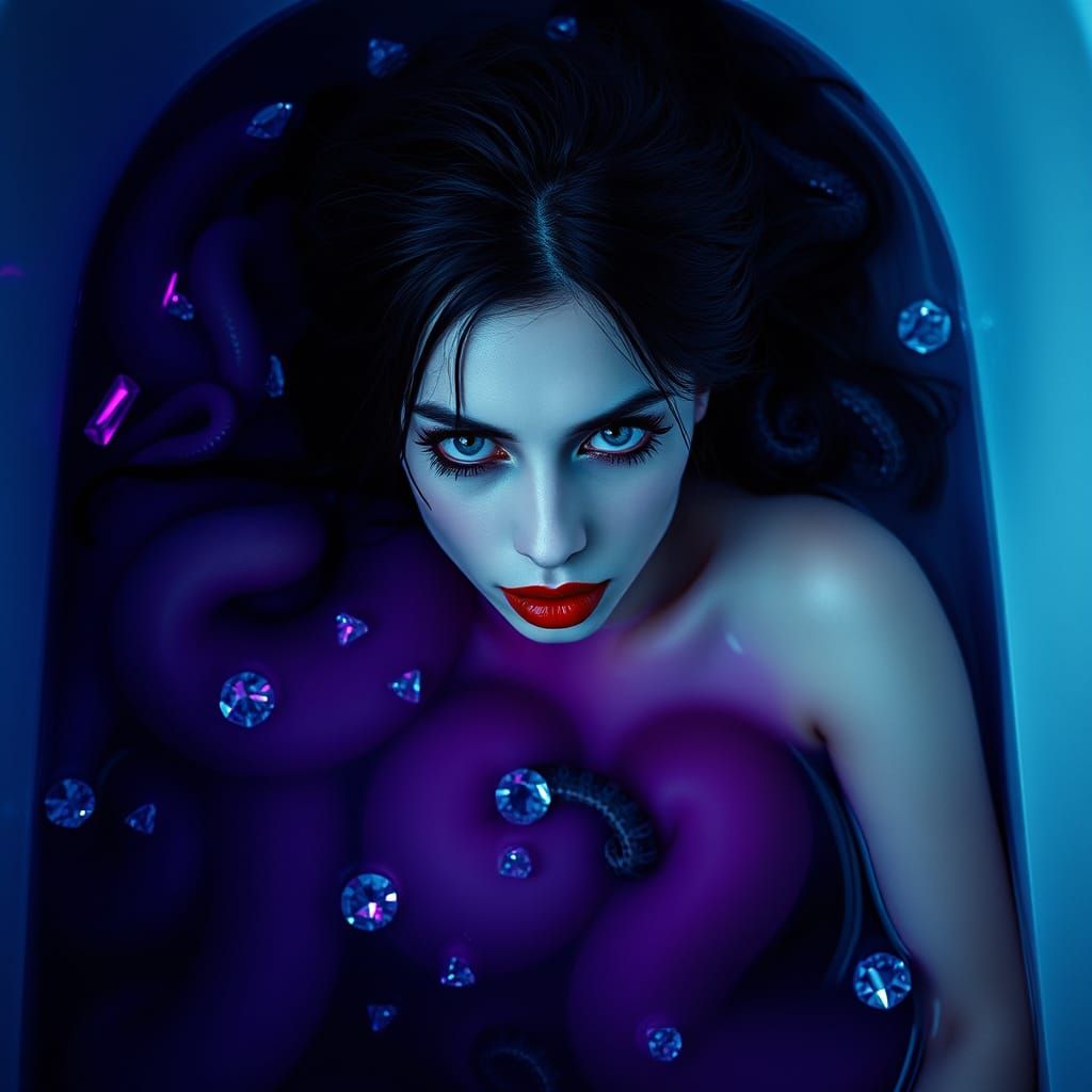 Gorgeous Woman in Bathtub with Diamonds and Neon Wires