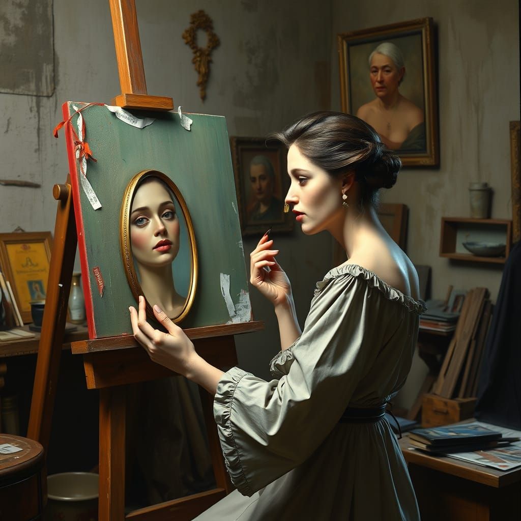 Artist's Studio with Painting of Woman Examining Nose