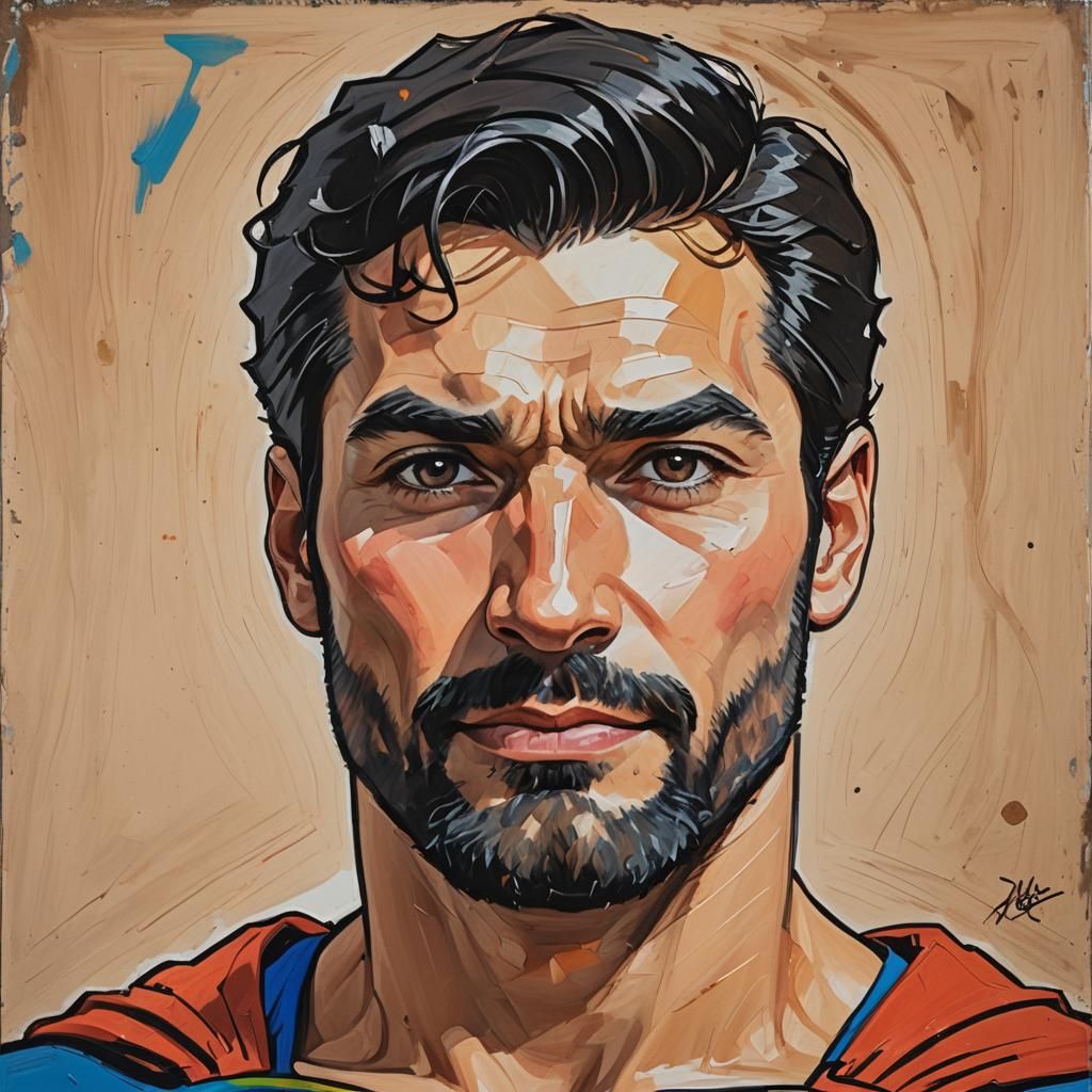 Expressionist Superman with Black Beard Digital Painting