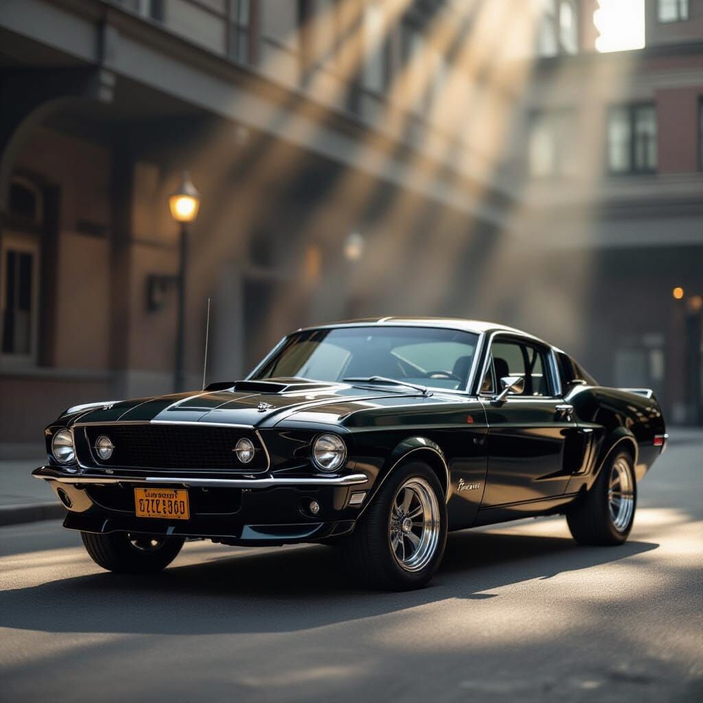 Cinematic Muscle Car Under Dramatic Lighting