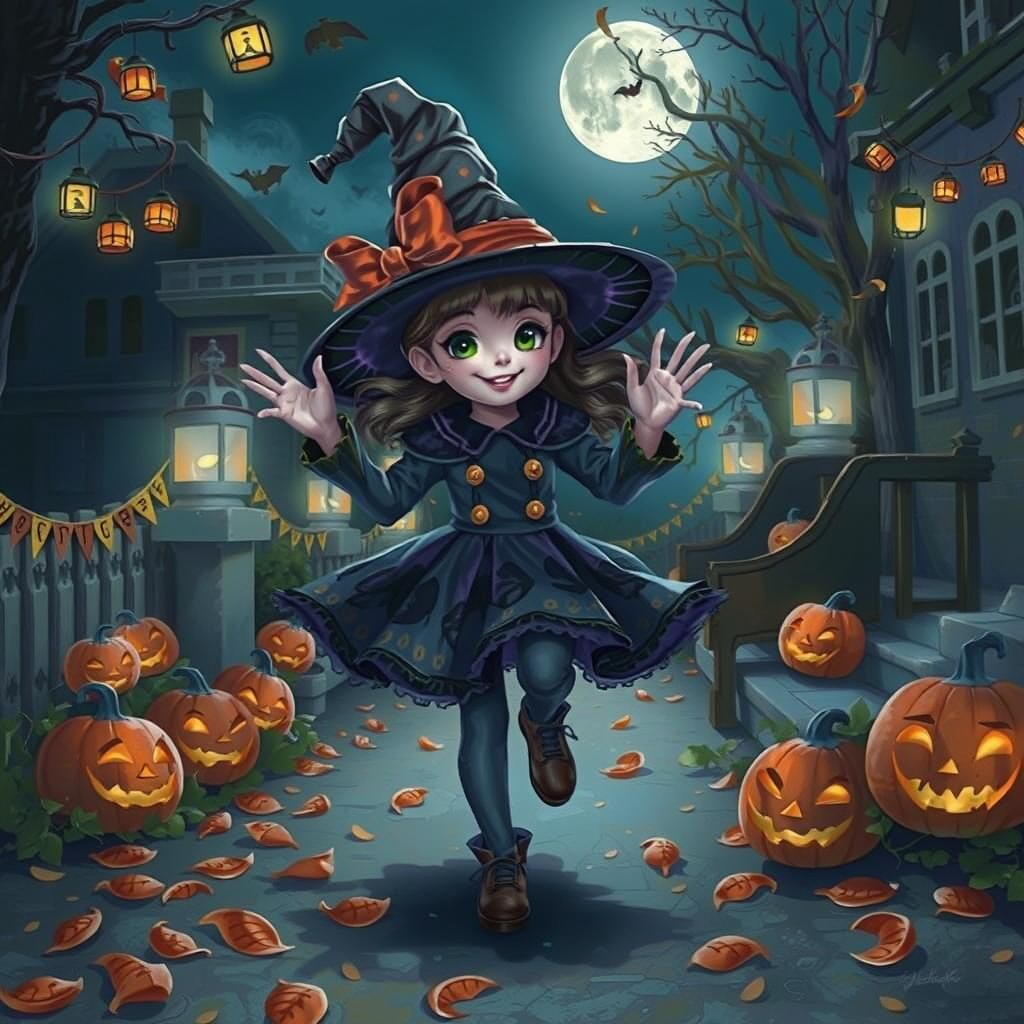 Milly the little witch is loving trick or treat