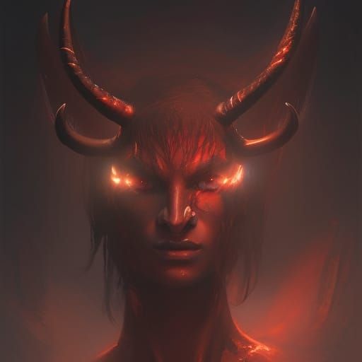 Red-Skinned Devil Portrait in Dark Fantasy Style