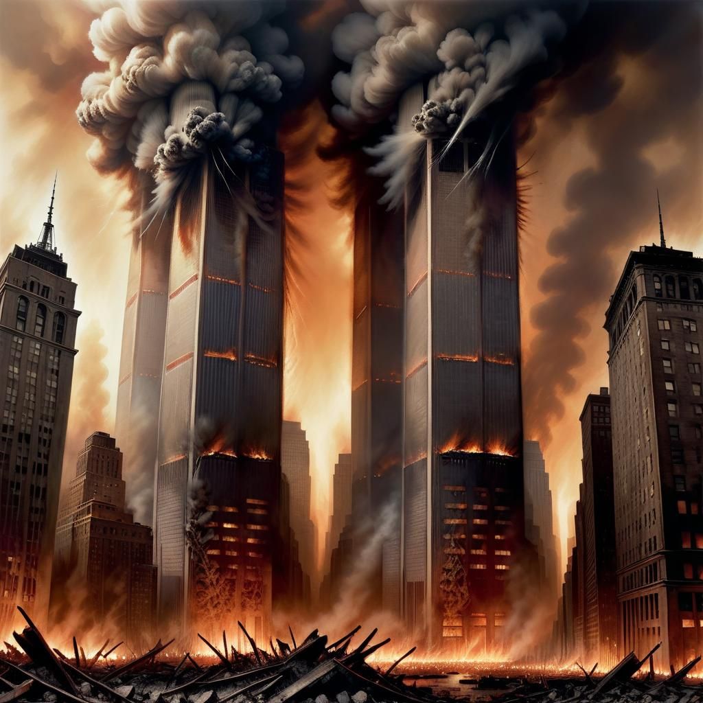 Apocalyptic Twin Towers Collapse: Dystopian Concept Art