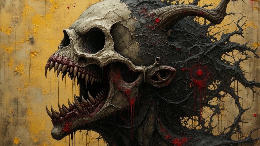 Grotesque Demon Oil Painting in Giger and Beksiński Style