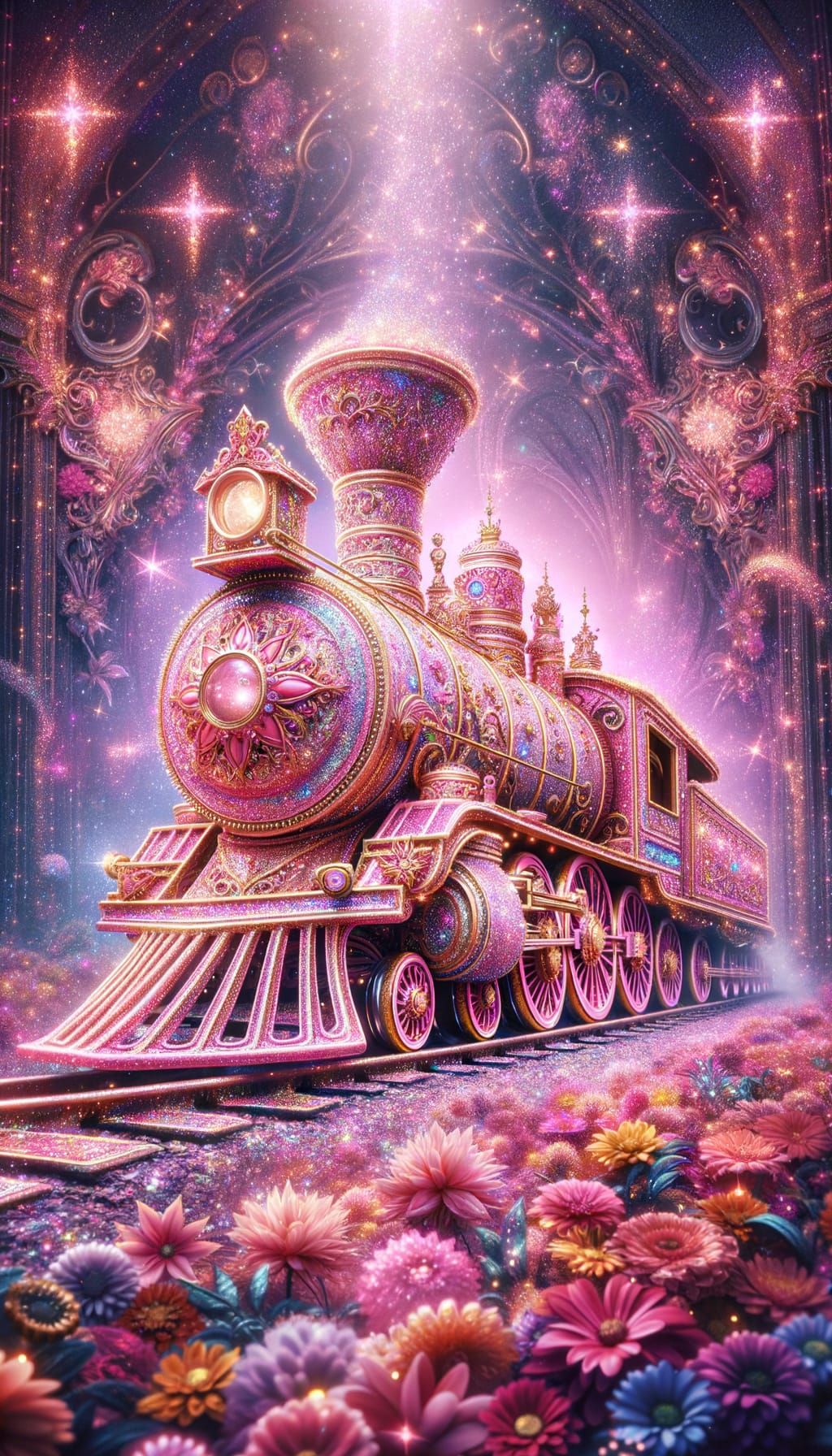 Enchanted Pink Princess Locomotive in Whimsical Fairy Tale W...