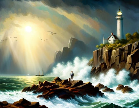 Foggy Narragansett Bay Beach: Oil Painting Masterpiece