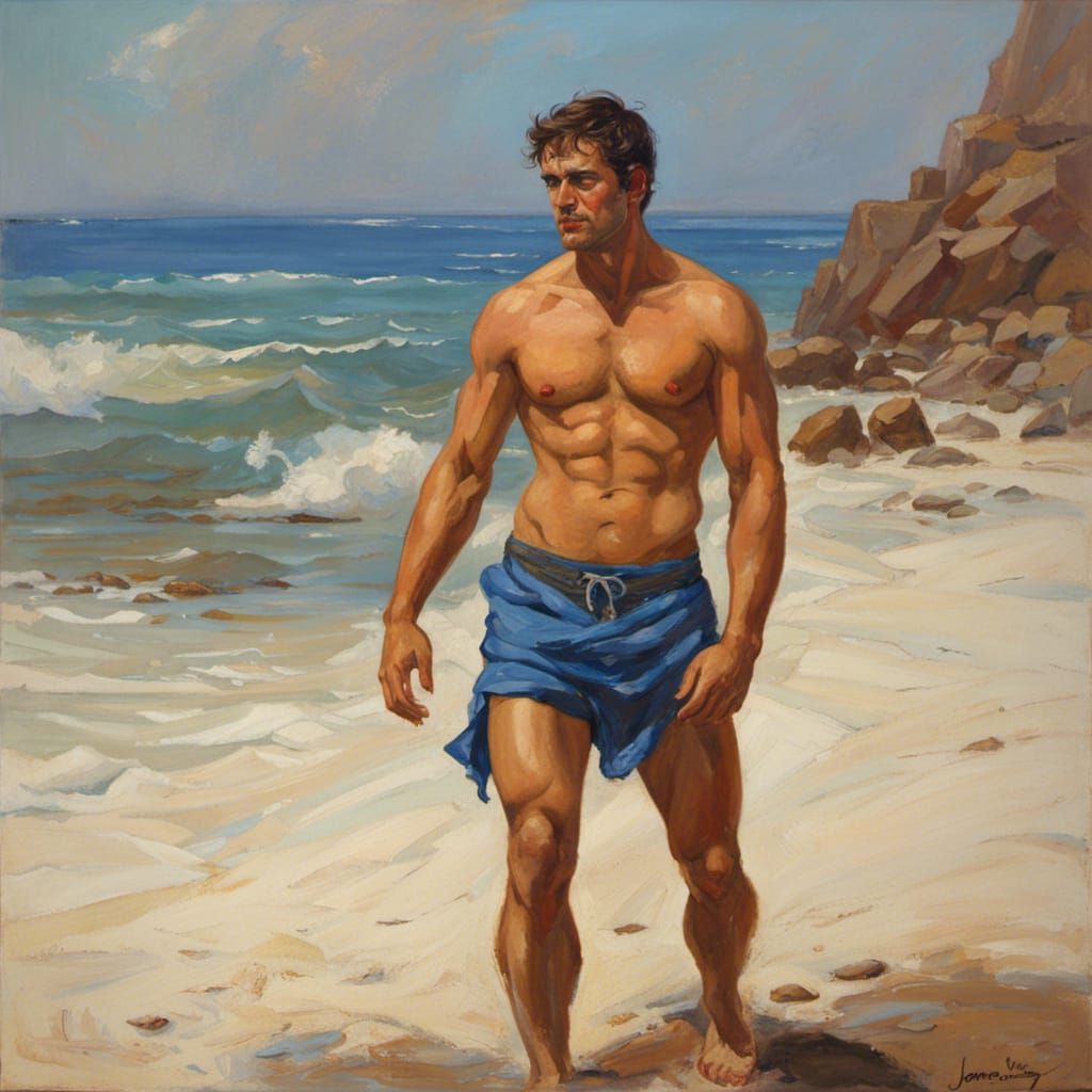 Handsome Blue Man: Oil Painting by James Gurney