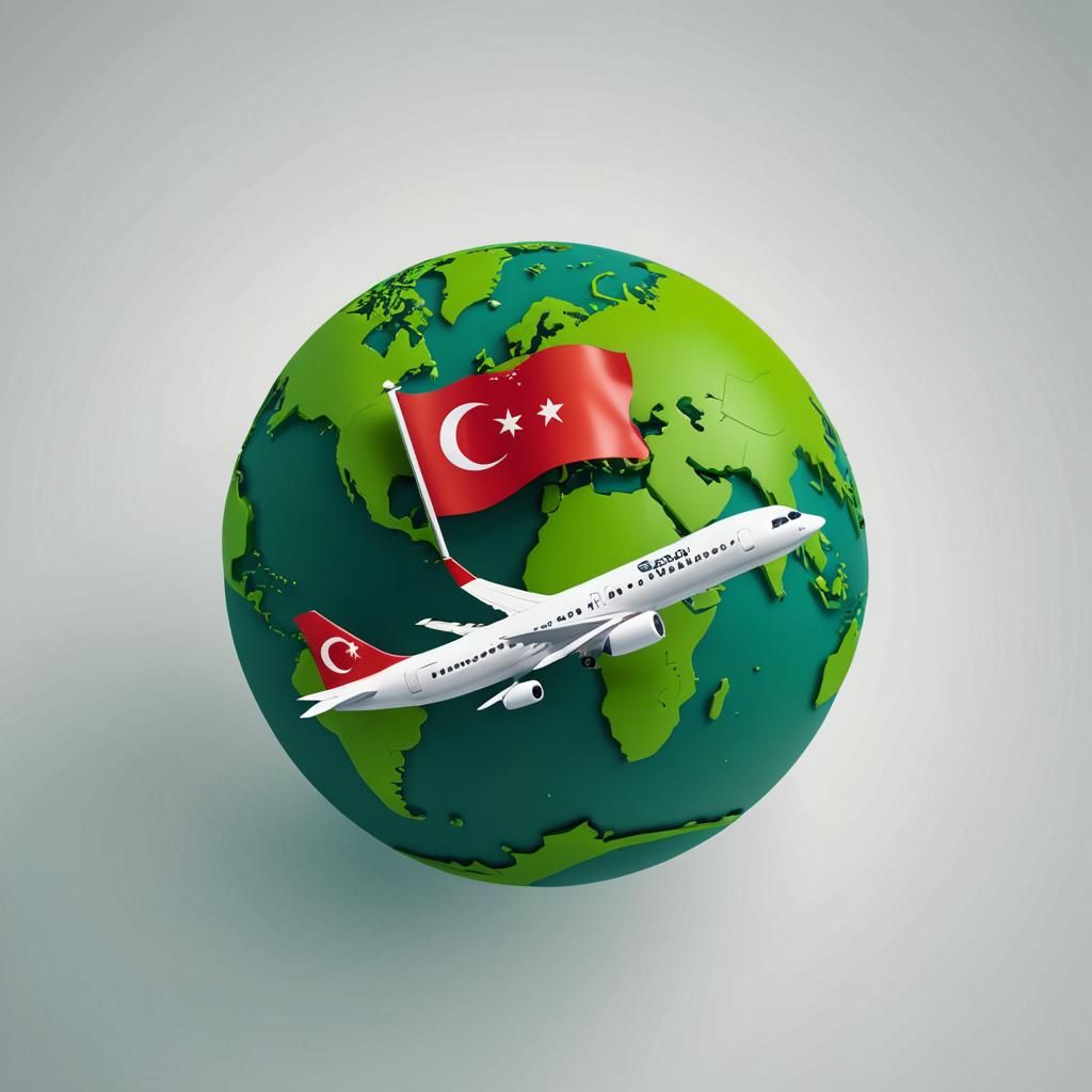 Minimalist 3D Globe Logo with Airplane