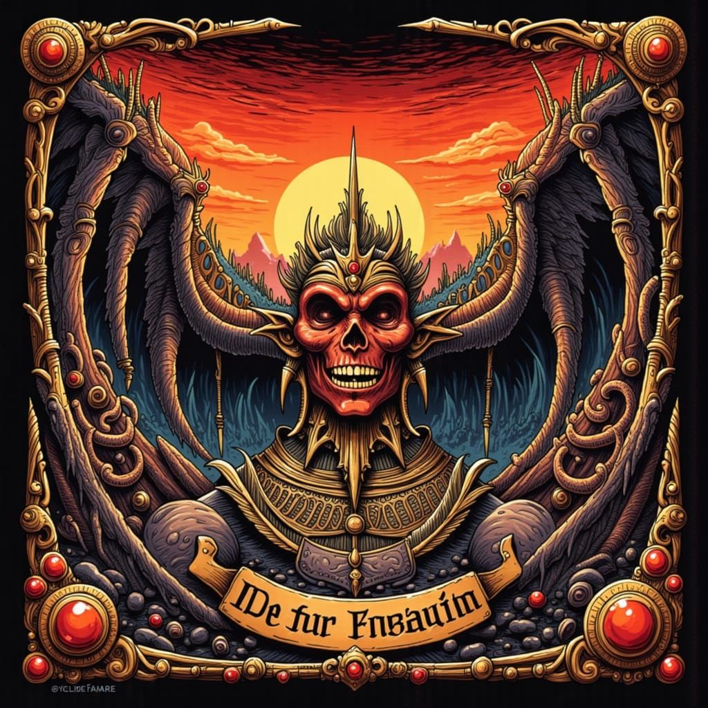 Metal Album Art in Sunset Horror Style