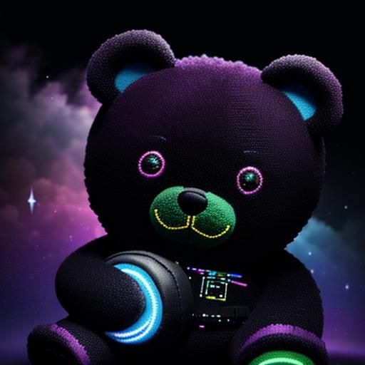 Glow-in-the-Dark Violet-Black Teddy Bear Plushie