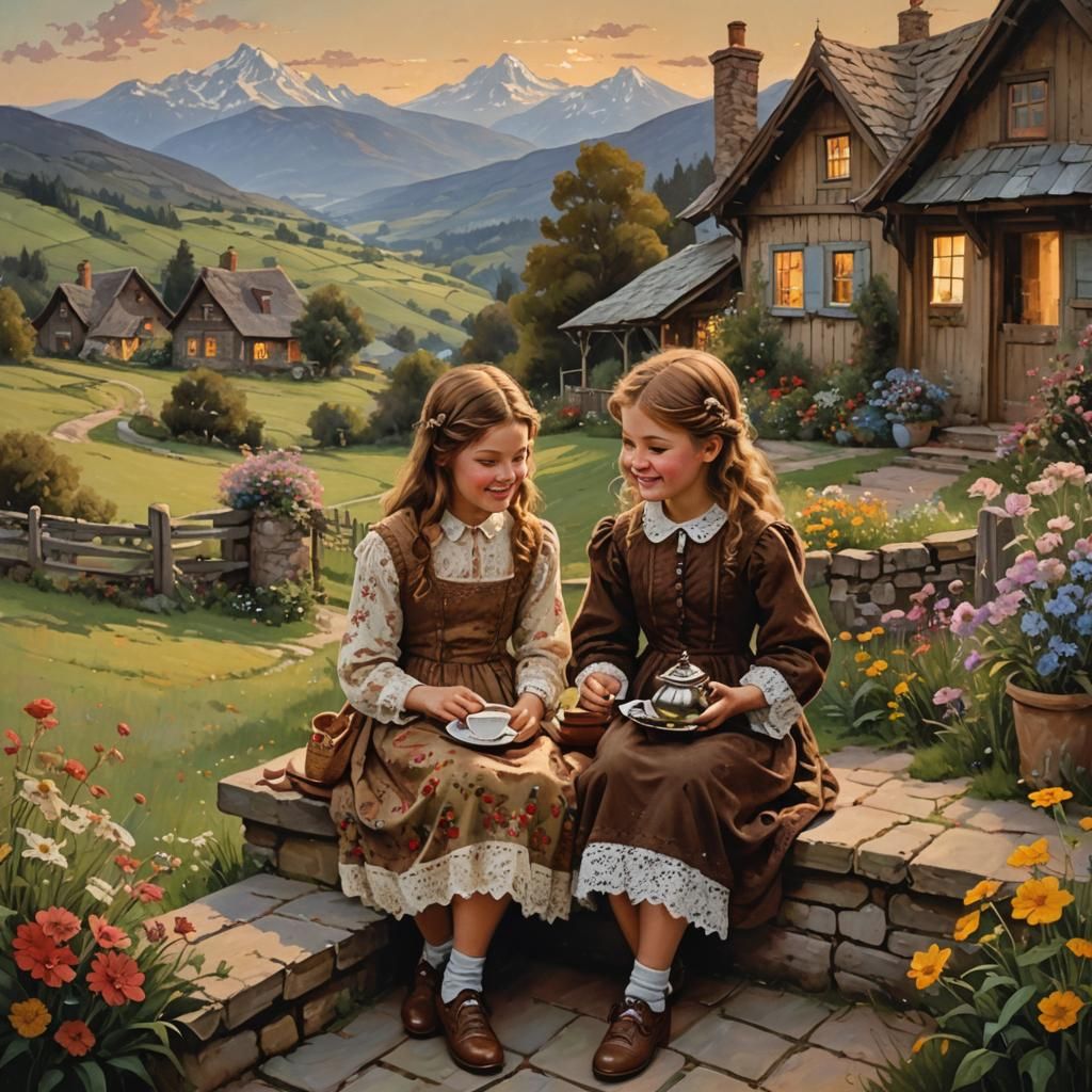 Girls' Evening Tea Party: Oil Painting by Gurney