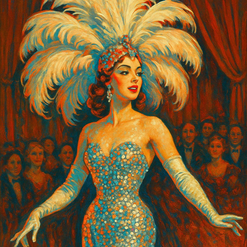 Glamorous Showgirl in Retro Cabaret Style