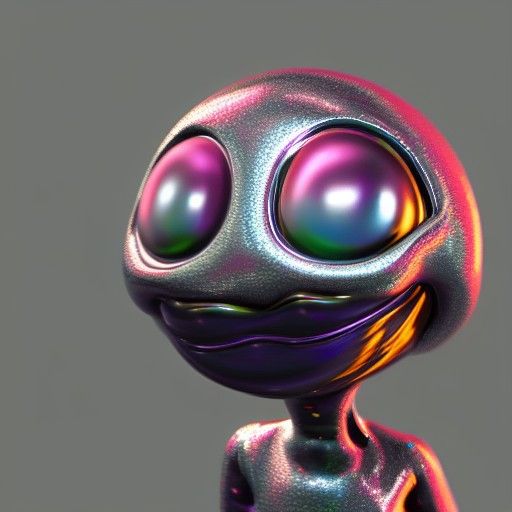 Happy Metallic Baby Alien Dances, Photorealistic 8K Render