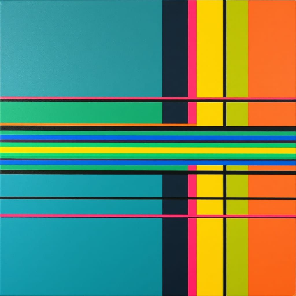 Neon Pop Art Geometric Abstract in Oil Paint Style