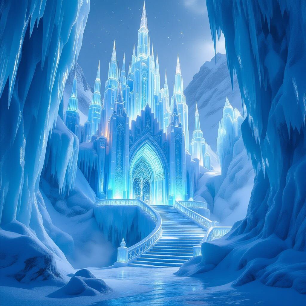 Majestic Ice Palace with Crystalline Structures
