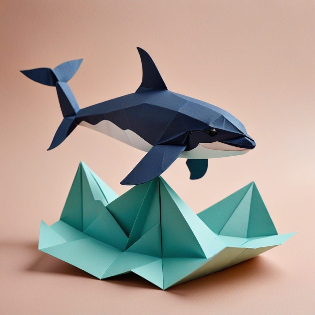 Intricately Folded Paper Killer Whale in Soft Focus