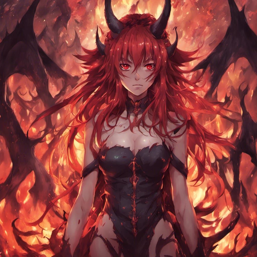 Anime-Style Red Demon Girl in Hell