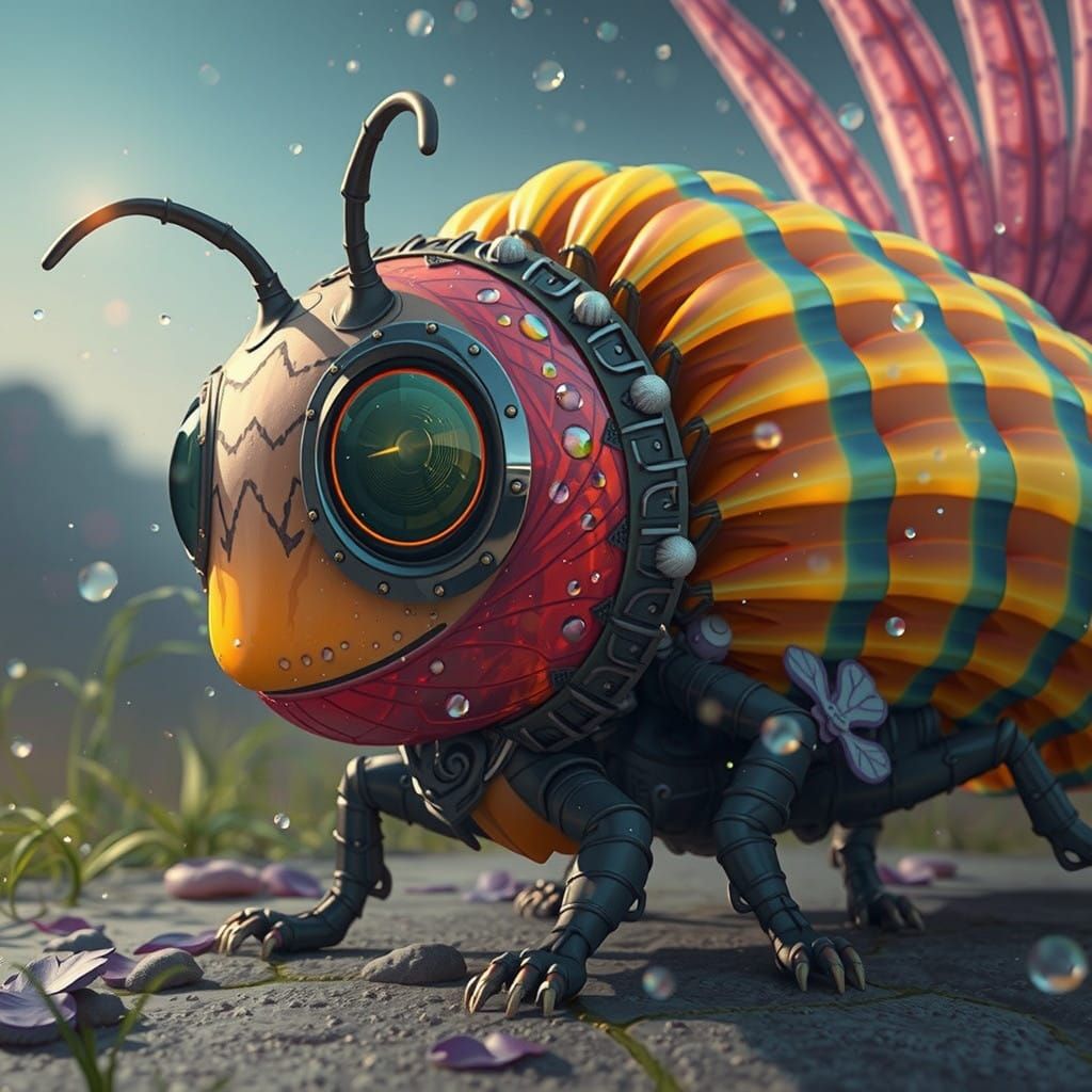 Majestic Firefly in Iridescent Hues, Glowing Amidst a Whirli...