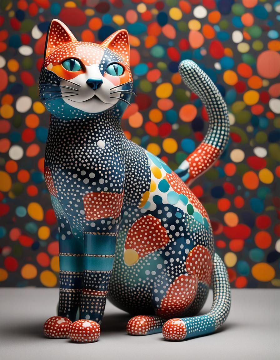 Polka Dot Cat Figurine in Cartoon Style