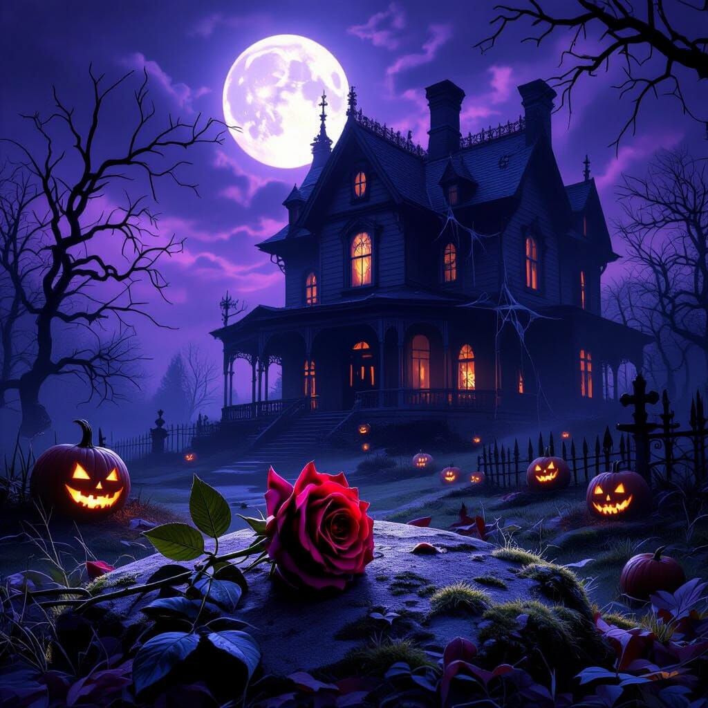 Eerie Halloween Twilight Over Victorian Manor