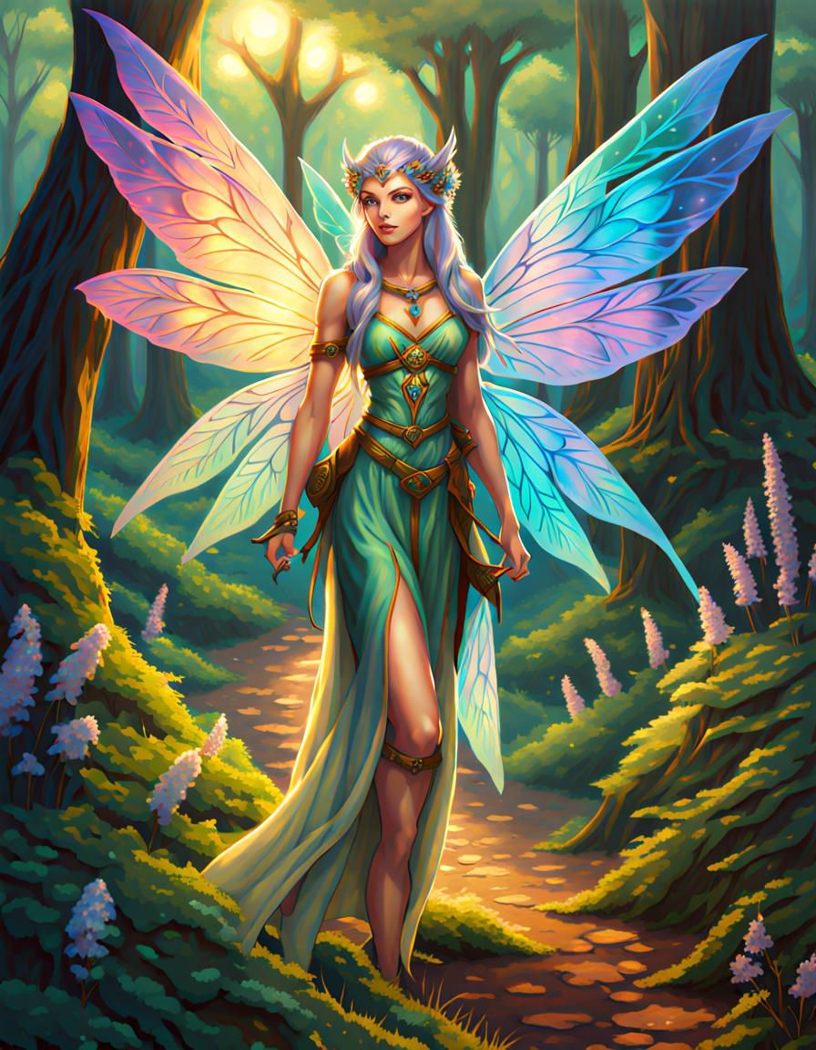 Faerie Druid Portrait with Iridescent Wings