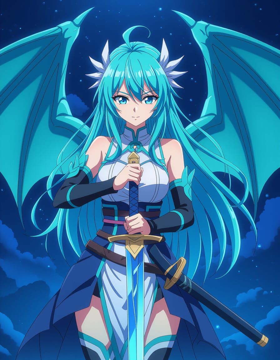 Anime Woman With Dragon Wings and Katana