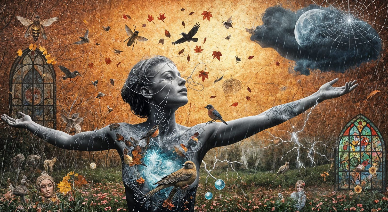 Mystical Shaman in Bioluminescent Frozen Oasis