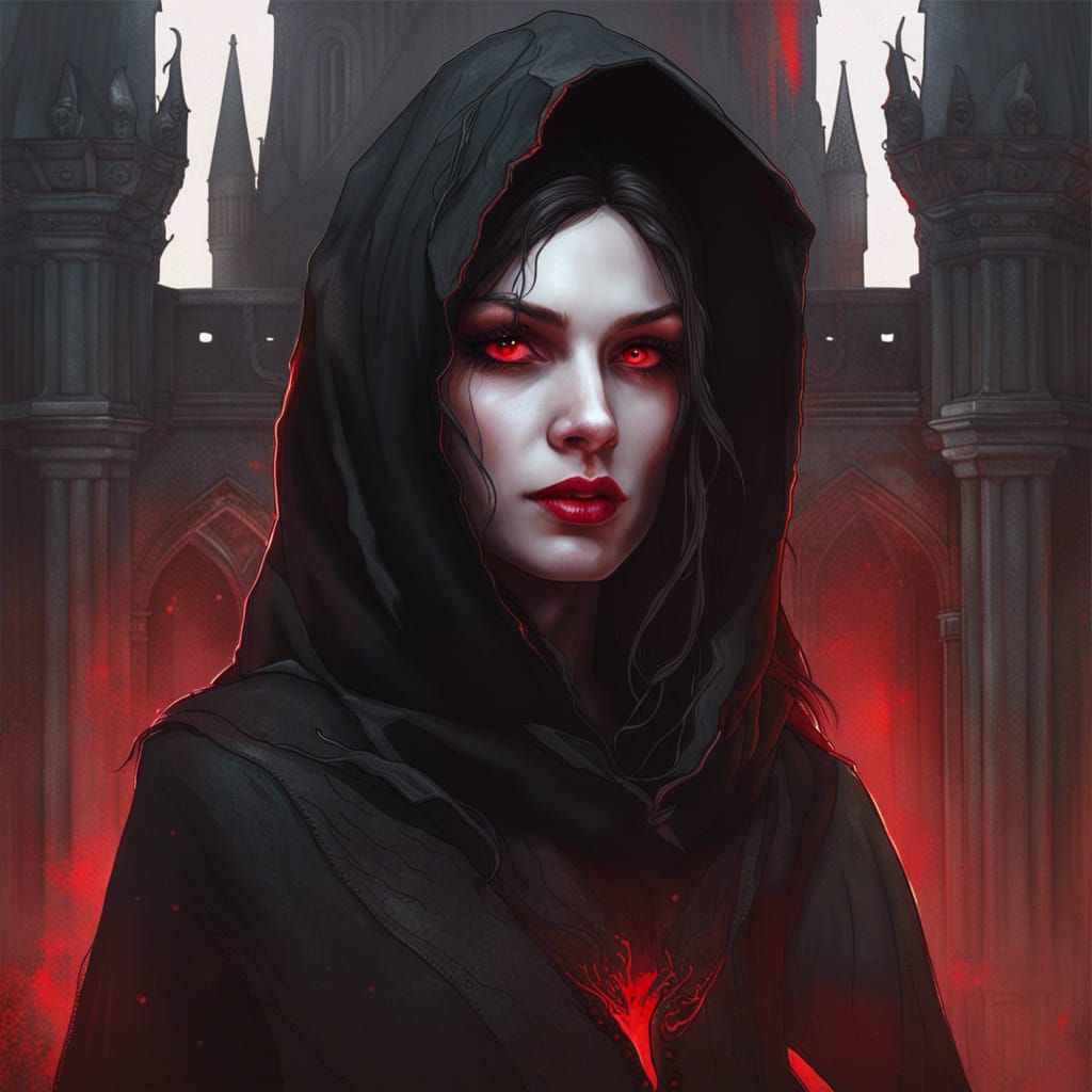 Vampire Woman in Castle Ruins: Hyperdetailed Portrait