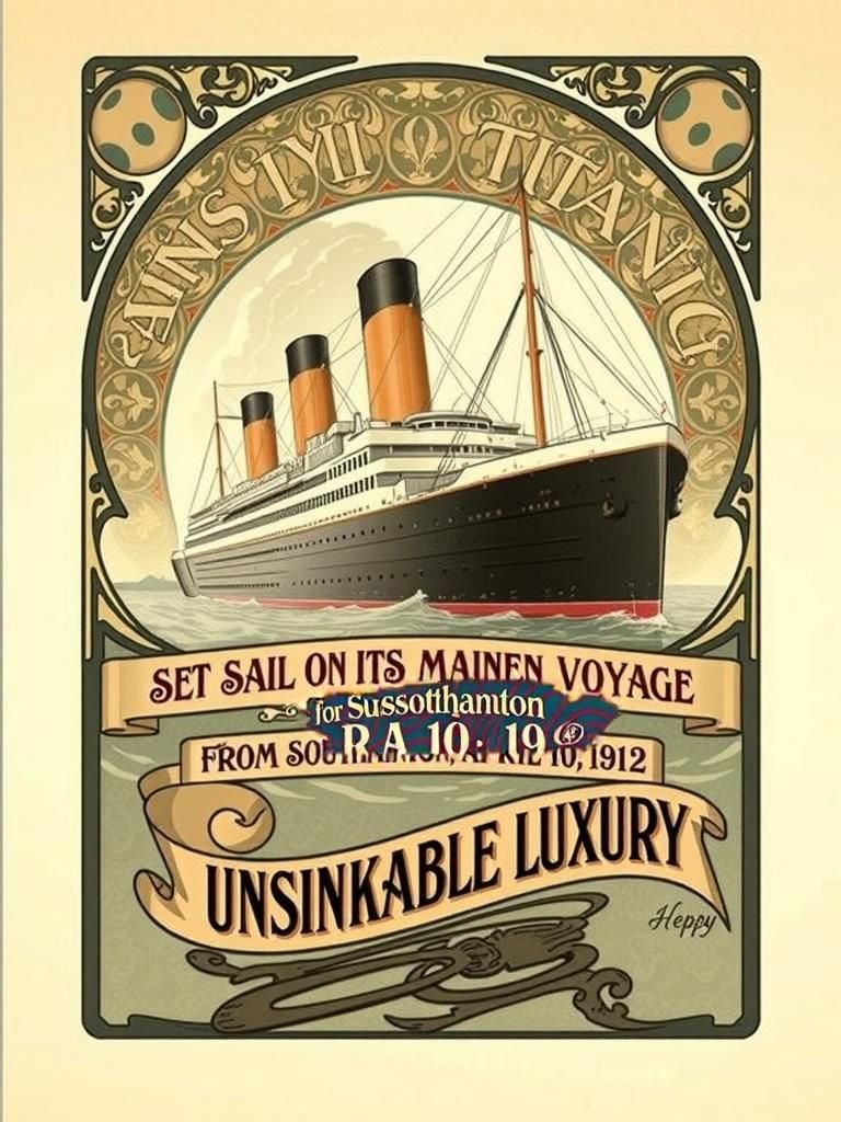 RMS Titanic Travel Poster in Lithograph Style