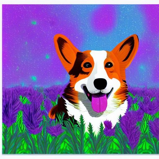 Corgi in Field of Flowers: Astral Illustration