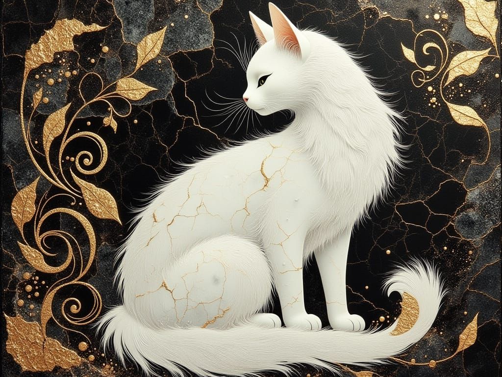 Cloisonné Cat in Art Nouveau Style