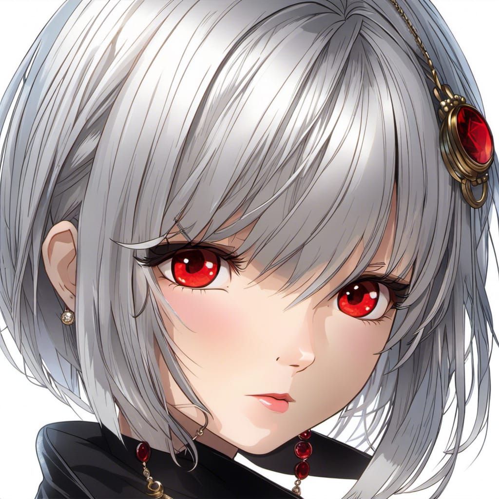 Anime Portrait: Silver-Haired Girl with Red Eyes