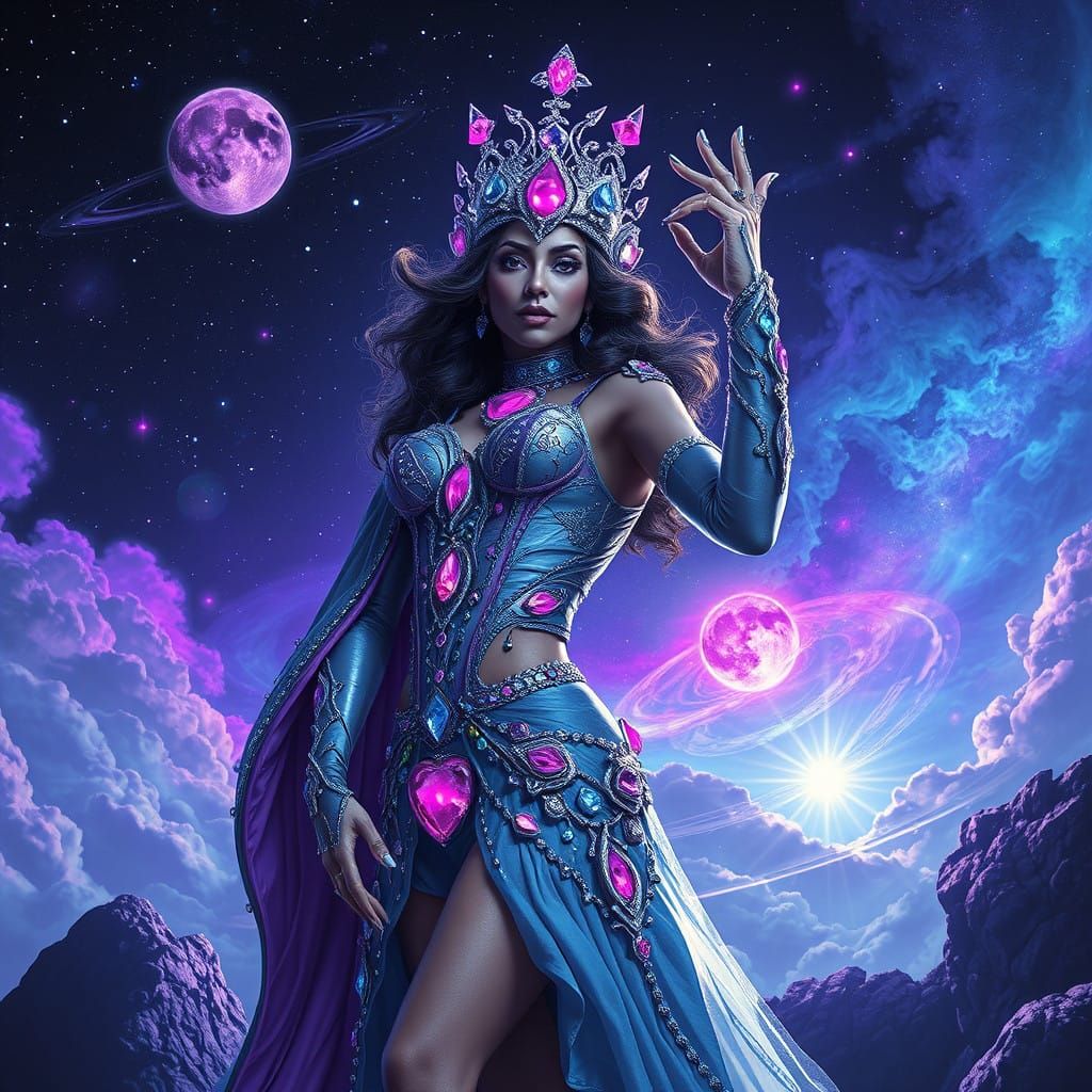 Stellar Fantasy Diva in Cosmic Night Sky
