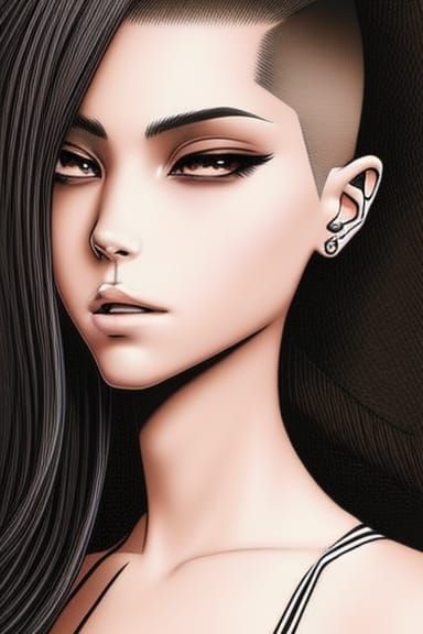 Anime Tomboy with Buzz Cut in Detailed Colored Pencil Sketch