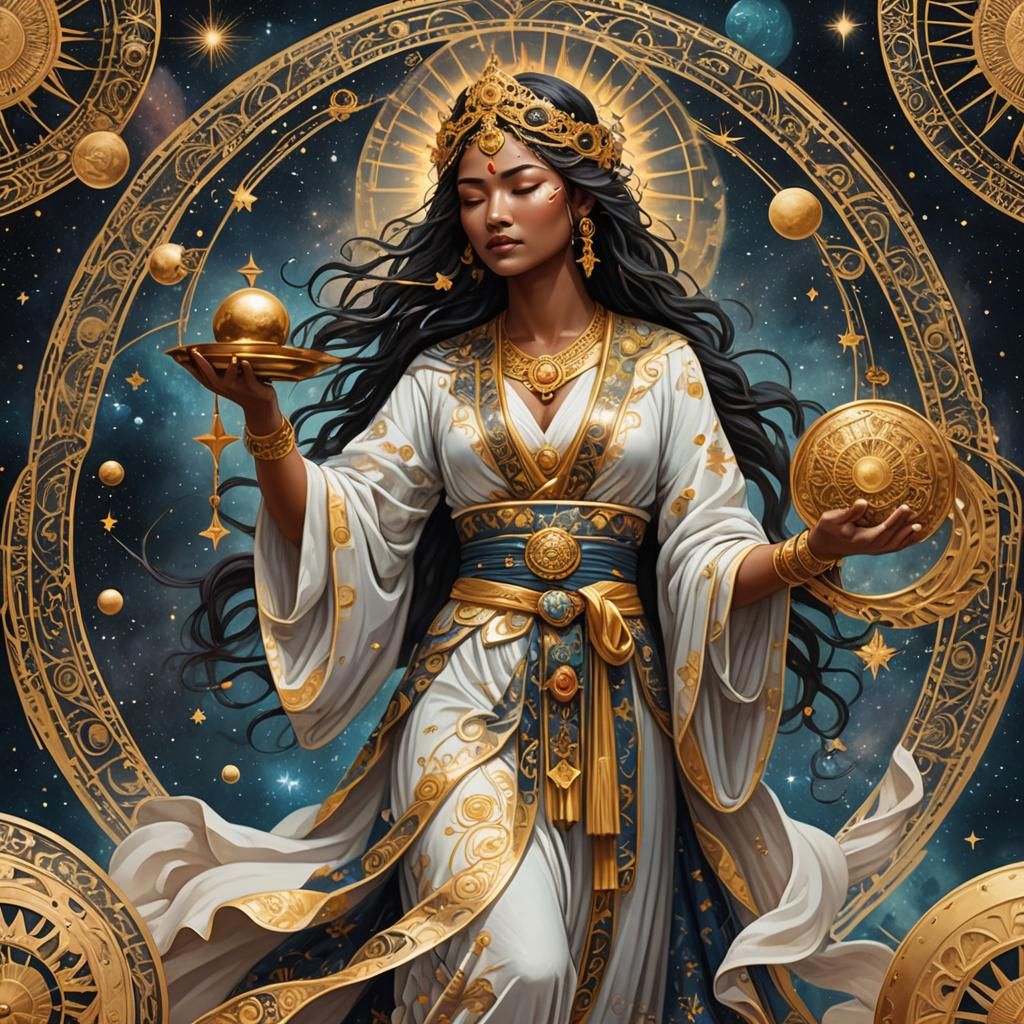 Ethereal Karma Goddess with Scales of Justice