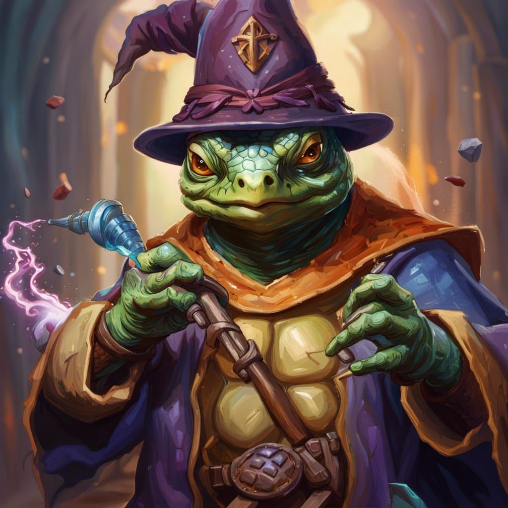 Tortle Mage Casting Arcane Magic, Hyperrealistic Splash Art