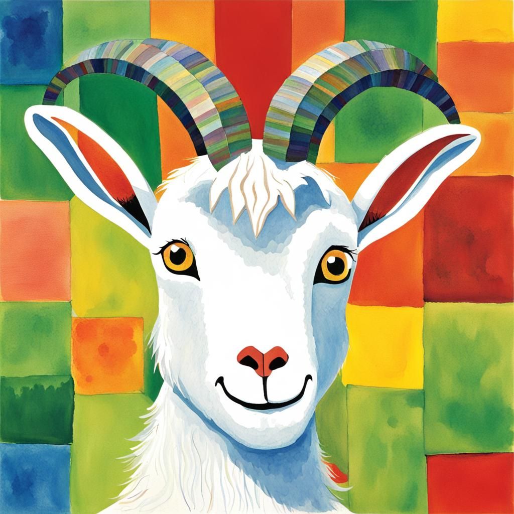 Cartoon Goat Illustration in Eric Carle Style
