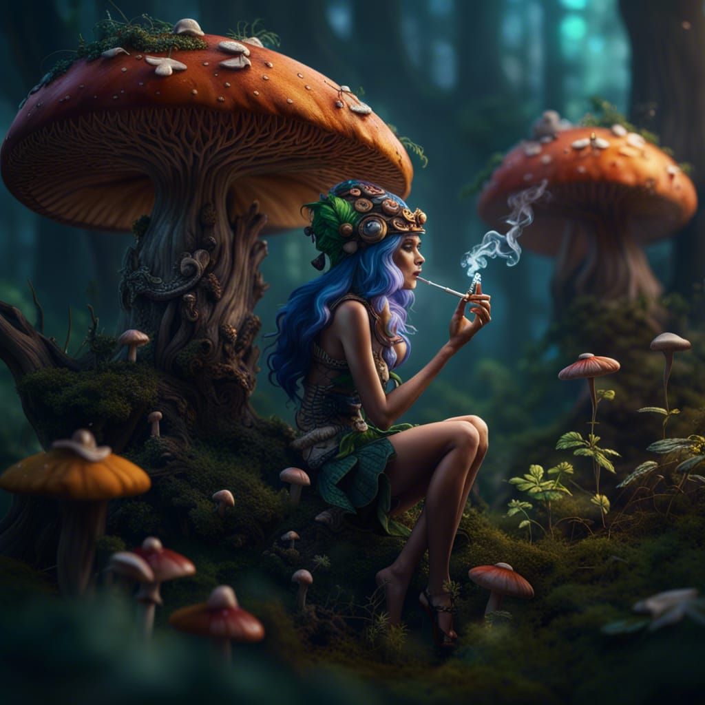 Mushroom fairy smoking weed