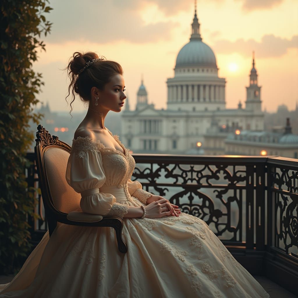 Victorian Aristocrat Overlooks London in Dreamlike Matte Pai...