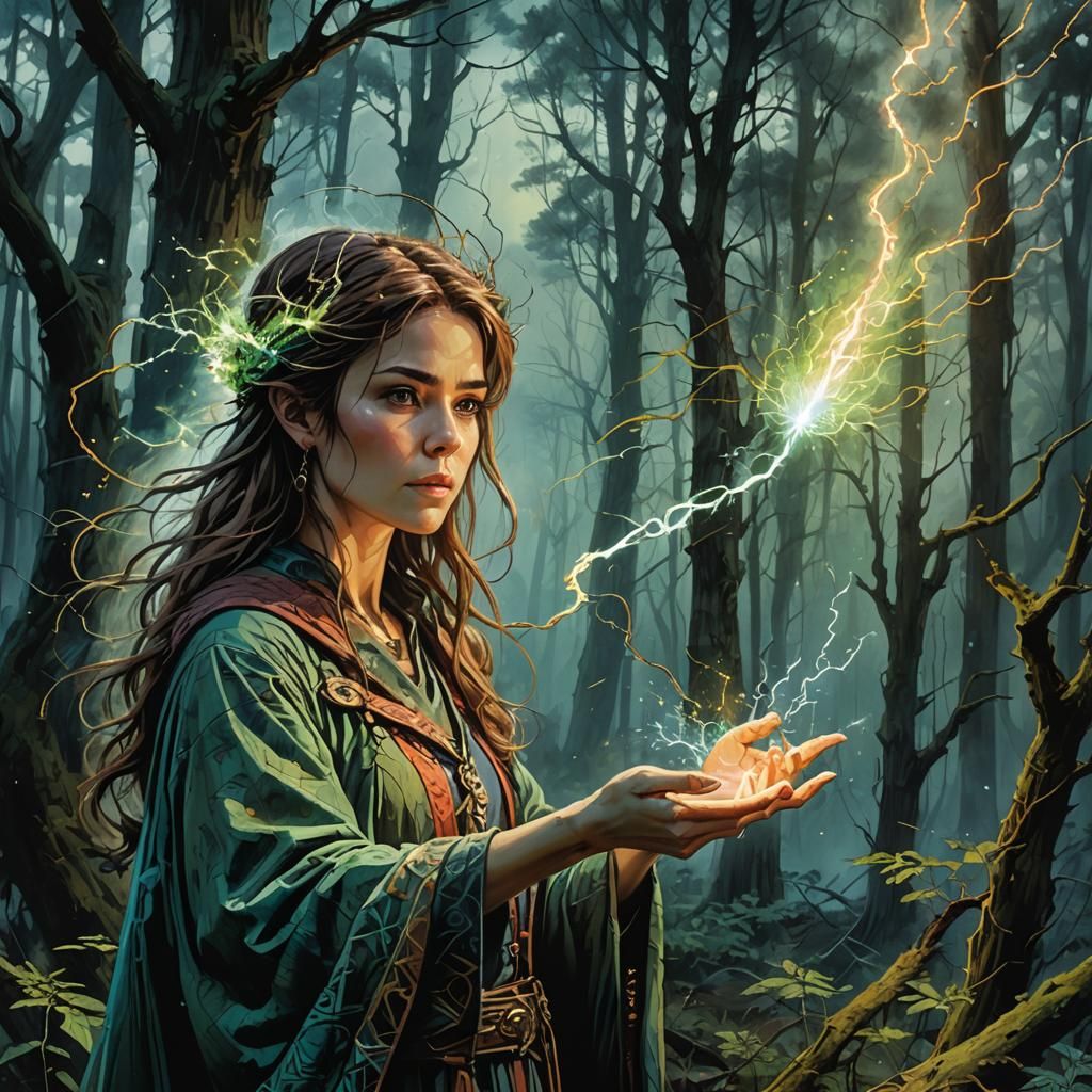 Electrical Spellcaster in Retro D&D Chalk Art