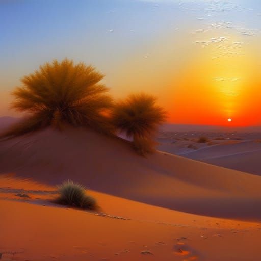 Arab Caravan at Sunset Oasis in Oil Painting