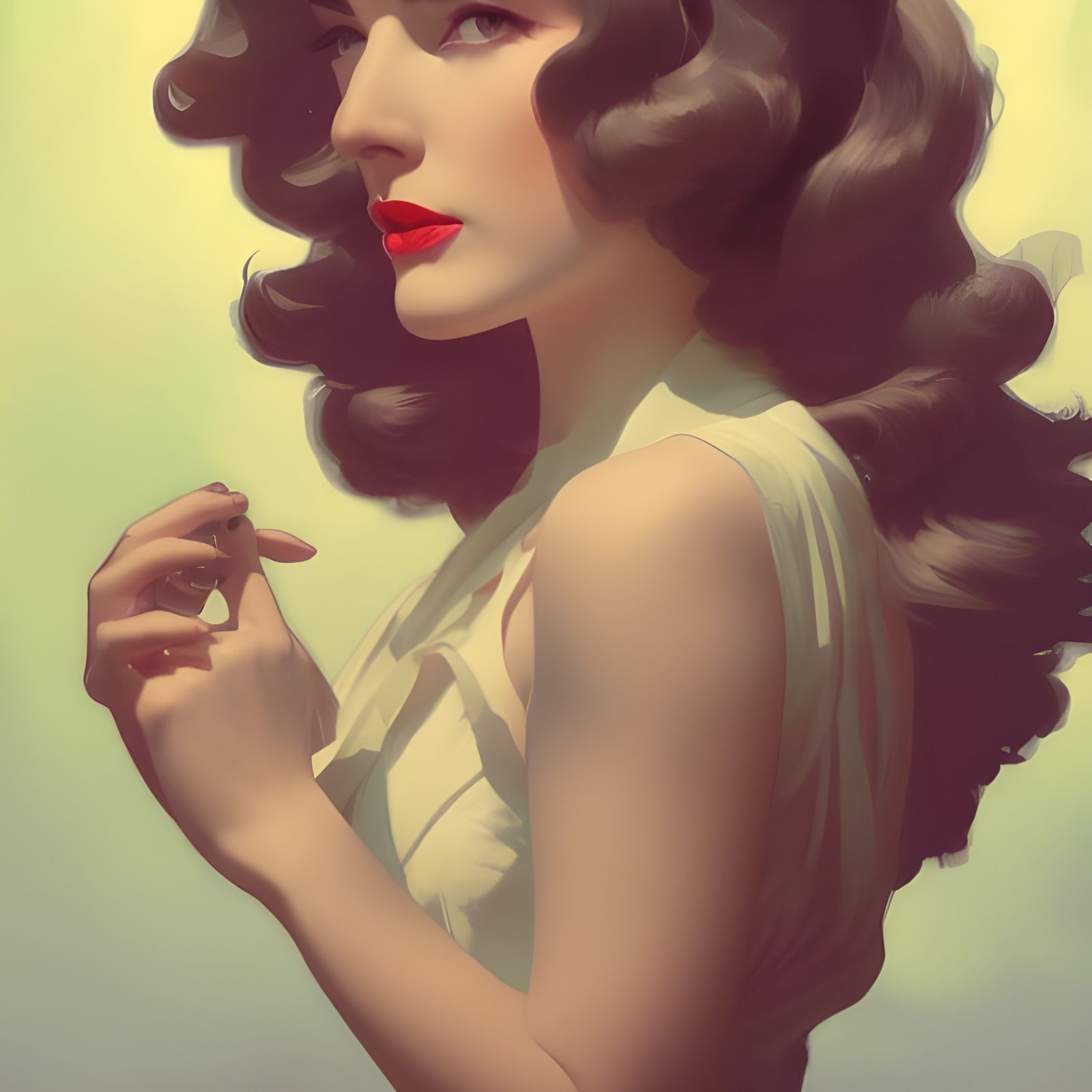 Elegant 1940s Portrait in Art Nouveau Style