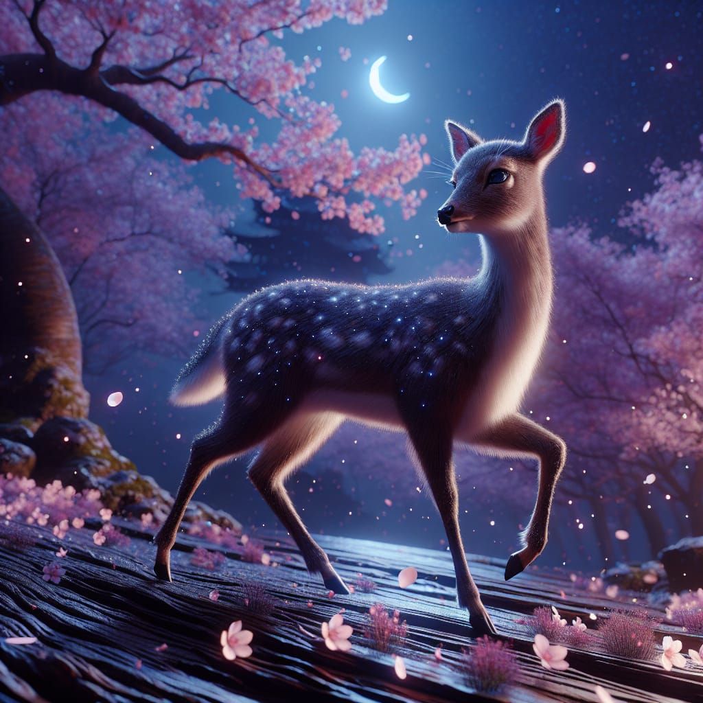 Majestic Deer in Tranquil Night: Digital Art