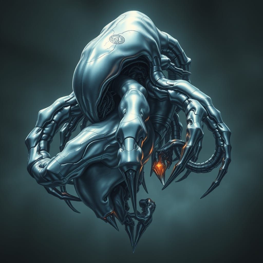 Surreal Liquid Mercury Homunculus in Dark, Muted Colors