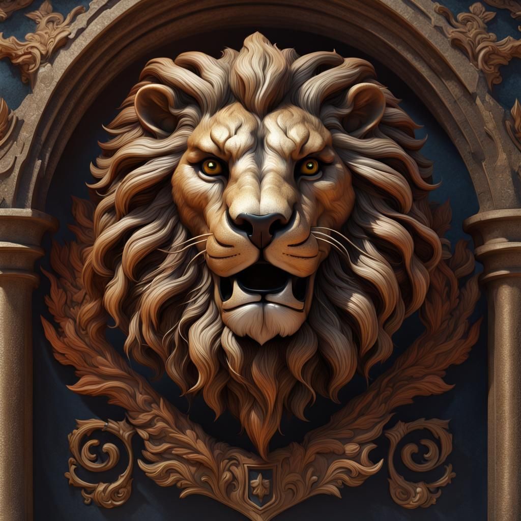 Detailed Heraldic Lion Head in Matte Painting