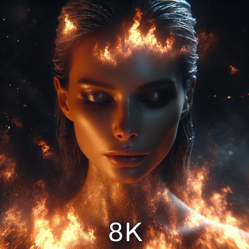 Woman in Firelight Against Starry Sky