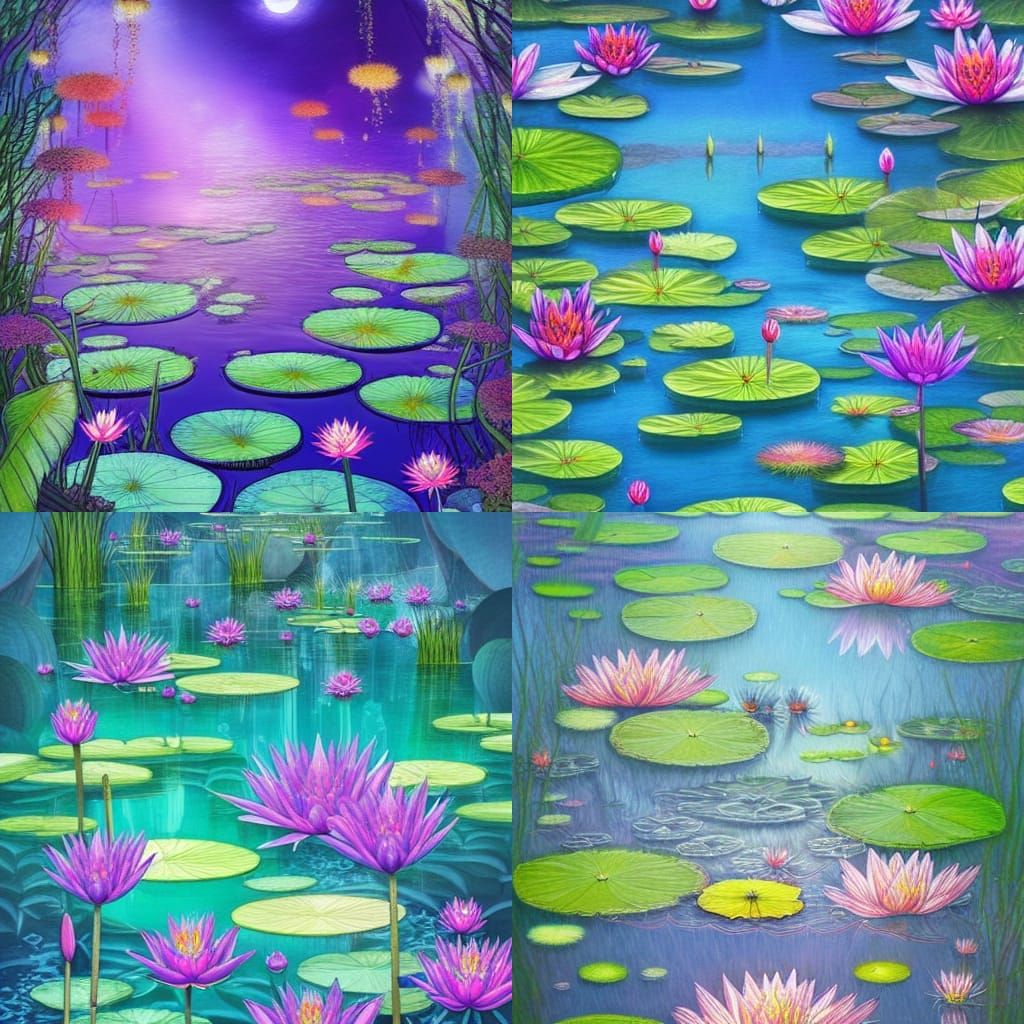 Fairy Lagoon with Water Lilies: Dreamscape Illustration