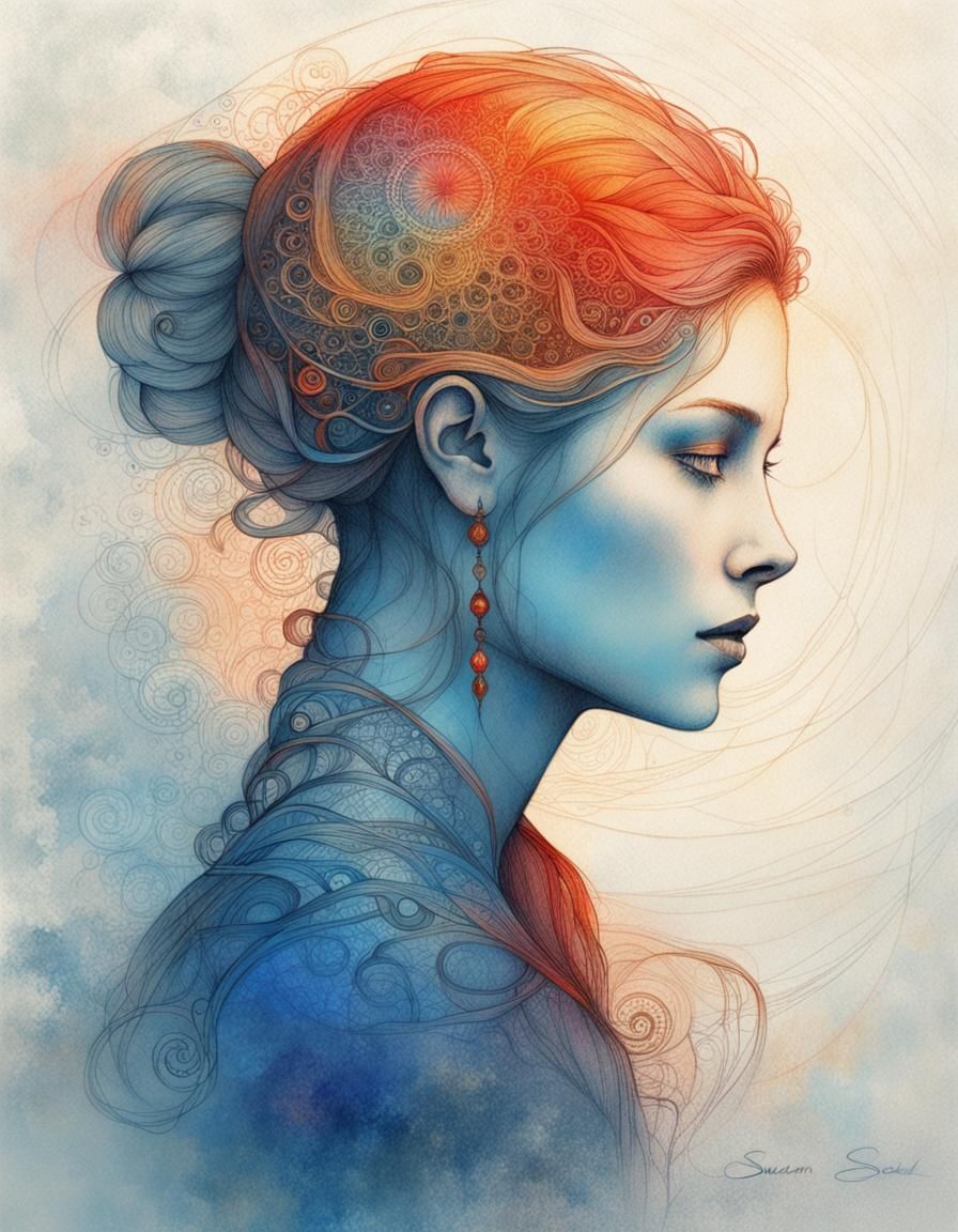 Girl Portrait with Filigree in Hyperrealistic Style