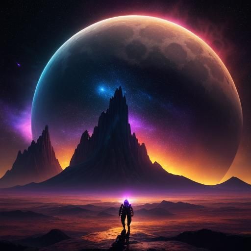 Celestial Matte Painting: Sun, Moon, and Galaxy