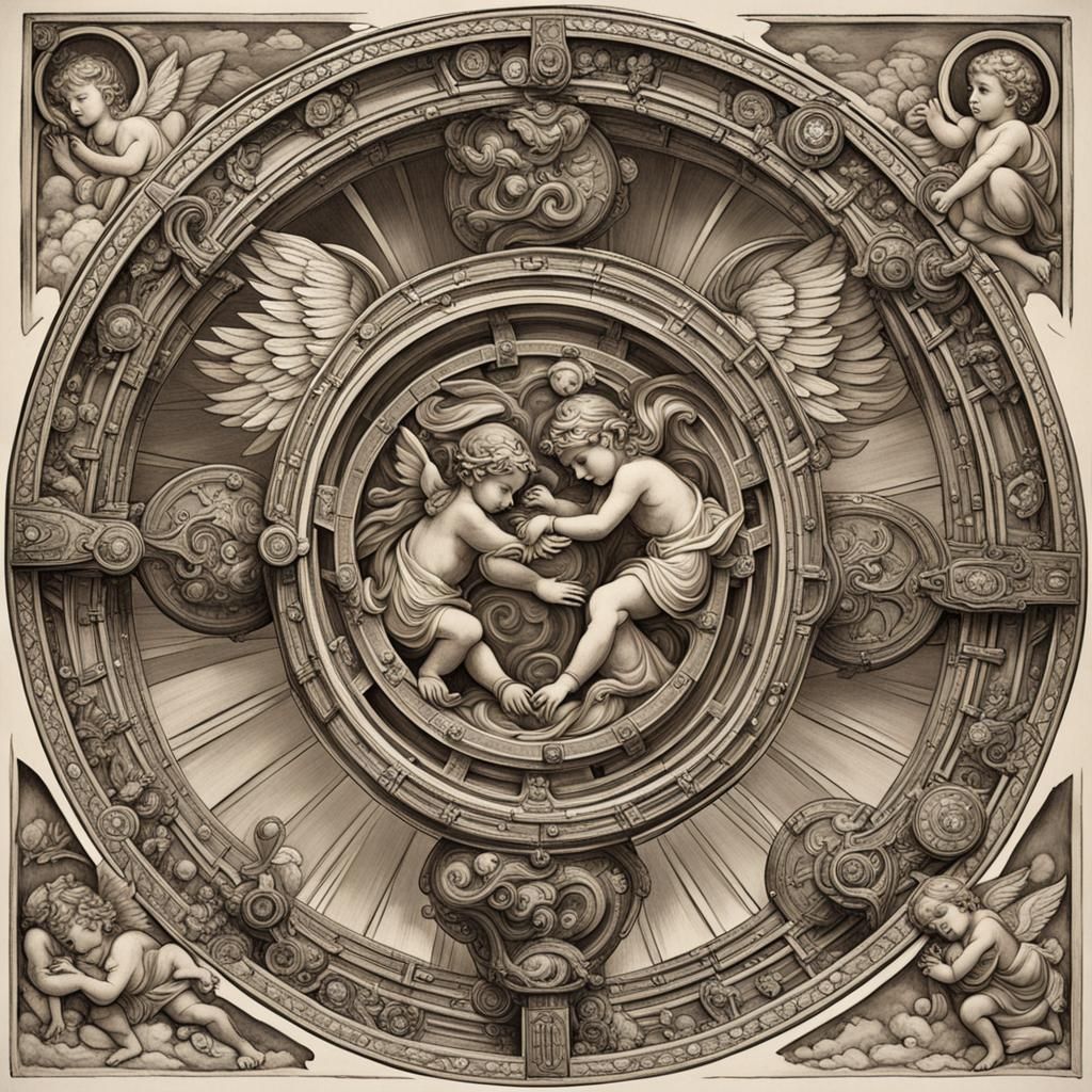Biblical Cherubim and Wheels Fantasy Concept Art